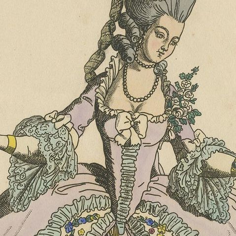 Antique Print of a Rich Bride in Formal Dress by Jacquemin, 'c.1870', close-up 1