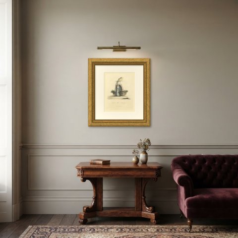 Gardener's Wife of Rotterdam with Produce, Antique Print, 1817, shown framed in a room
