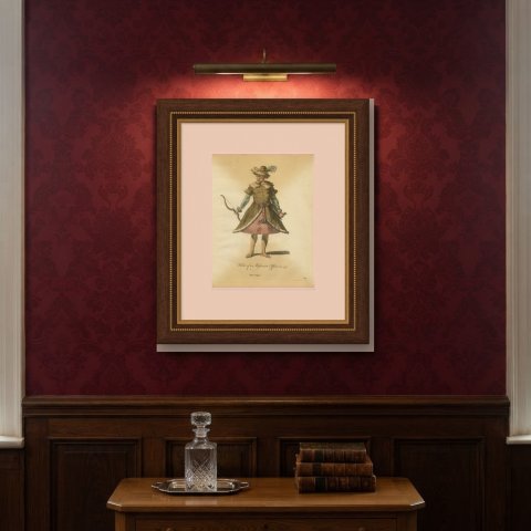 Habit of a Moscovian Officer in 1577 with Bow, Jefferys Costume Plate, 1757, shown framed on a wall