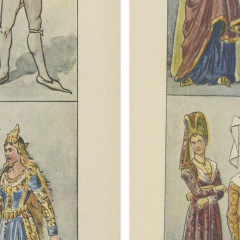 France 15th Century, Pair of Antique Hand-Colored Costume Prints, Published 1880, close-up 2