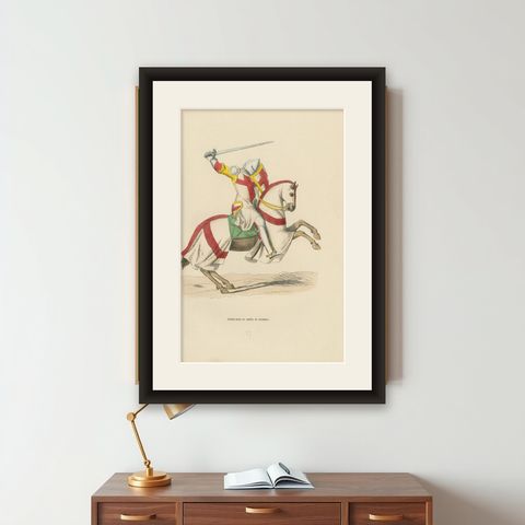 Templar Knight in Battle Attire, Costume Di Moyen Age, 1847, shown framed on a wall