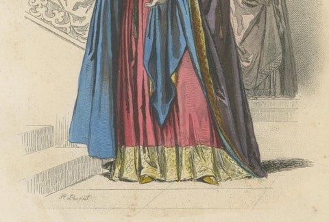 Regal Antique French Costume Print of a Queen, Hand-Coloured in the 19th Century, close-up 3