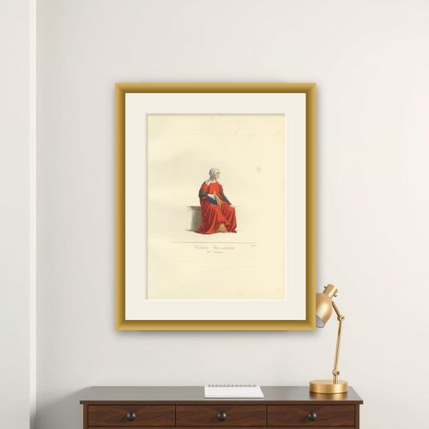 Antique Print of a Noblewoman from Milan, Italy by Bonnard, 1860, shown framed on a wall