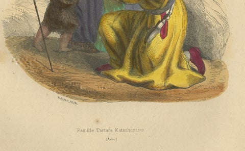 Tartar Family in Traditional Dress: 19th Century Ethnographic Illustration, close-up 1