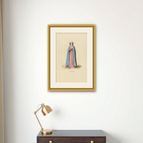 Noble Roman Lady of the Middle Ages, Handcolored and Published in 1847, shown framed on a wall