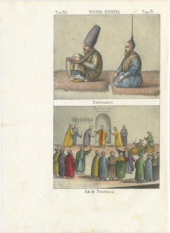 Turkish Penitents and Rites of Penance, Hand Colored Lithograph, 1842, view 2