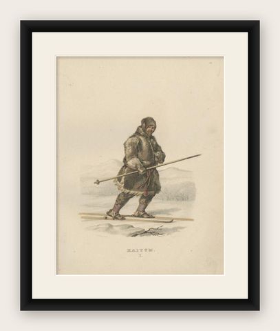 Antique Costume Print of Kaitum, Lapland, Sweden by Sandberg, circa 1864, shown framed