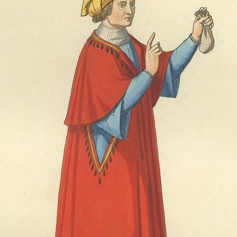 Antique Print of a Nobleman from Siena, Italy, 14th Century, by Bonnard, 1860, close-up 2