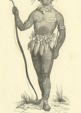 Native of Massacre Island, Antique Wahlen Costume Print, 1843-1844, close-up 1
