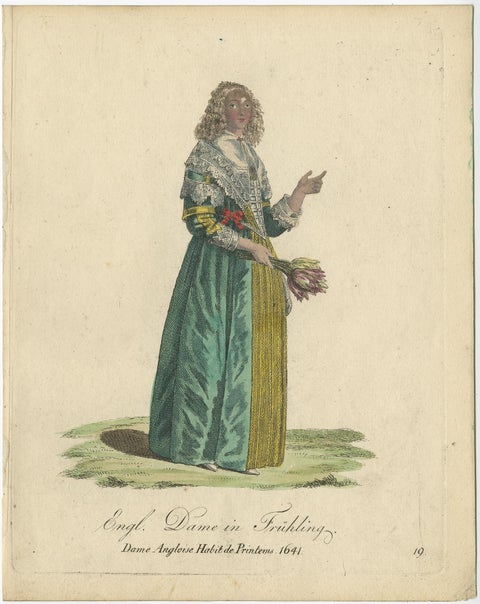 Rare Hand-Colored Engraving of an English Lady, Wearing a Spring Dress, 1805, view 2