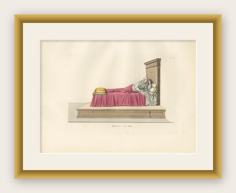 Italian Noblewoman Reclining in Bed, Renaissance Interior Scene, Published 1845, shown framed