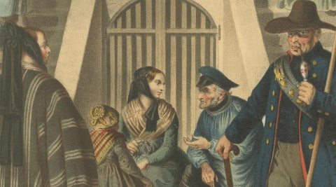 Harz Folk Costumes Chromolithograph Print, Village Scene, c.1875, close-up 3