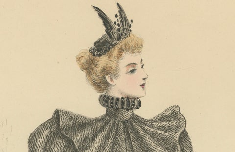 Victorian Elegance: Detailed Fashion Lithograph by L. Michau and De Solar, 1889, close-up 2