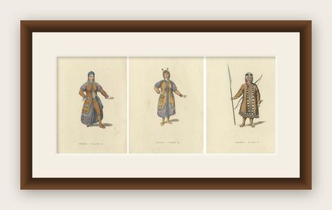 Engravings Depicting the Dress and Manners of the Yakouti Tribes in Russia, 1814, shown framed