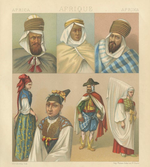 North African Costumes Algeria, Racinet Afrique Chromolithograph, 1888, close-up 2