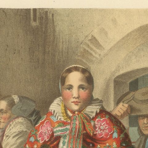 Pomeranian Traditional Costume Chromolithograph, Weizacker, c.1875, close-up 6