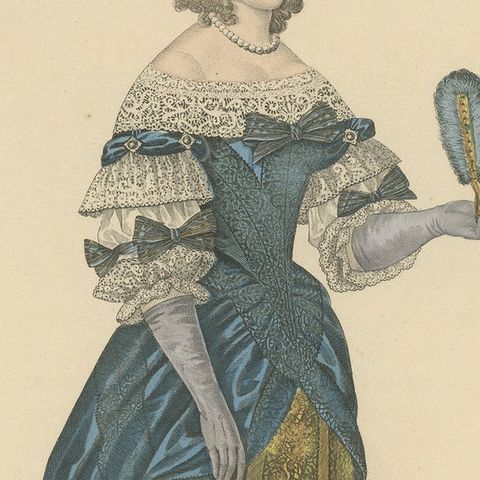 Hand Colored Engraving of Marie de Hautefort, a French Noble Women, 1900, close-up 2