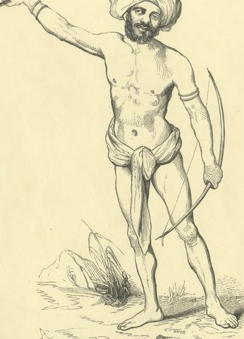 Native of Vatou-Lele, Fiji, Antique Wahlen Costume Print, 1843-1844, close-up 1