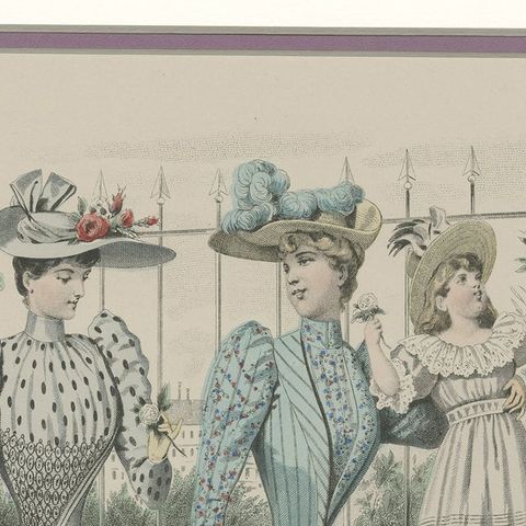 Original Old Vintage Fashion Print in Full Colors. 'c.1900', close-up 1