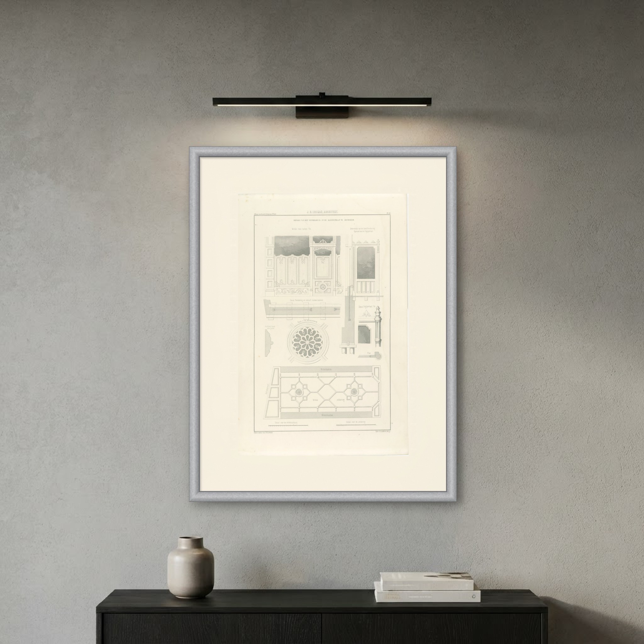 Kalverstraat Shop Details, Dutch Architecture Print, Leliman, 1865-1866, shown framed on a wall