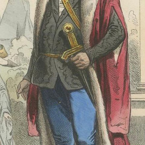 Antique French Costume Print of a Baron and Baroness in Medieval Attire, ca.1860, close-up 6