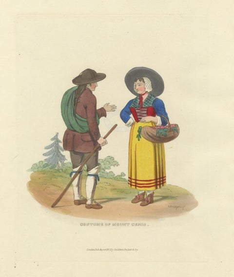 Alpine Folklore, Mount Cenis Costumes and Hearthside Scene, 1835, close-up 2