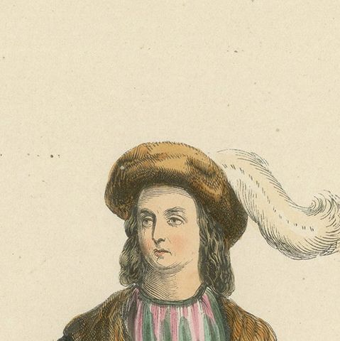 Youthful Elegance: A Young Gentleman's Attire in 'Costume du Moyen Âge', 1847, close-up 5