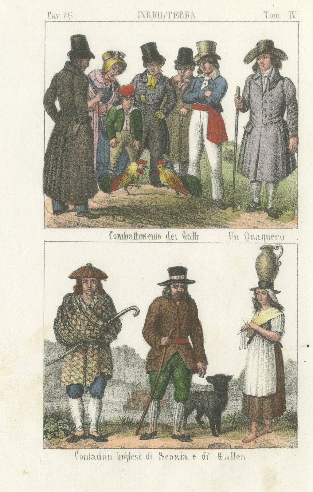 An English Cockfight, a Quaker and Country People of Scotland and Wales, 1842