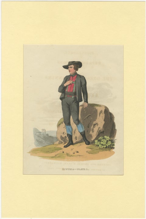 Austrian Folk Costume Prints, Elegant 4-Plate Set of Rural Figures, c. 1820, view 3