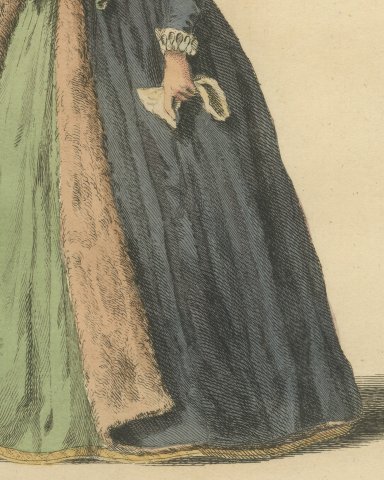 Habit of a Noble Matron of England in 1577, Jefferys Costume Plate, 1757, close-up 2