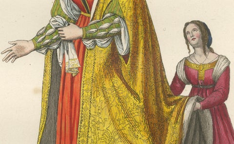 15th Century Costumes, Antique Print of Noble Figures, Published 1845, close-up 1