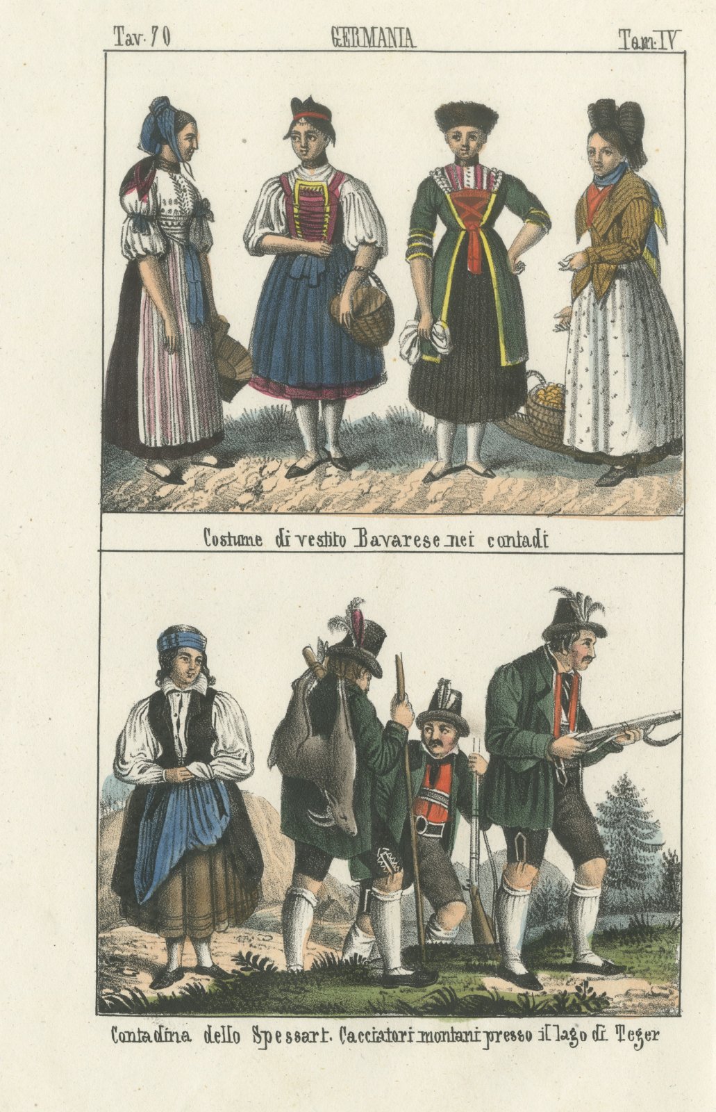 Bavarian Peasant Dress, a Spessart Woman and Mountain Hunters, 1842