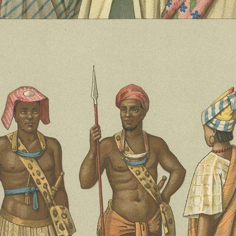 Pl. 92 Antique Print of African Costumes Racinet, 'circa 1880', close-up 2
