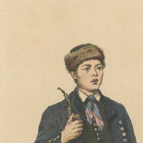 Antique Costume Print of a Peasant Boy from Thuringia in Germany, c.1880, close-up 1