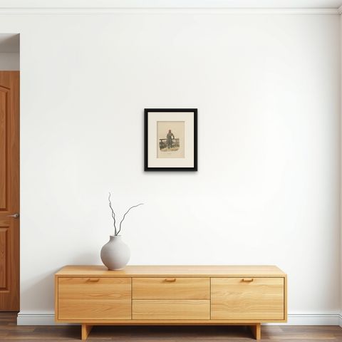 Antique Costume Print of Järvsö in Sweden by Sandberg, circa 1864, shown framed on a wall