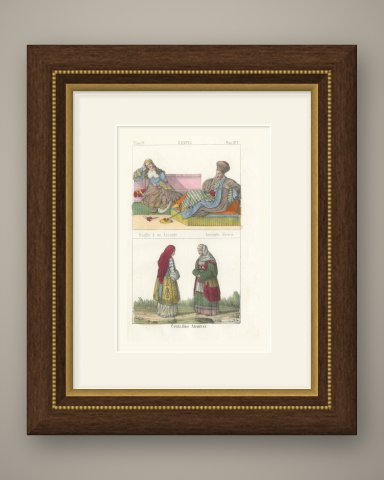 Greek Archon and His Wife with Athenian Peasant Women, Lithograph, 1842, shown framed