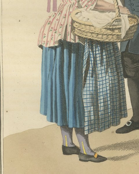 Off to the Fair with Butter and Eggs, Dutch Costume Print, 1811, close-up 2