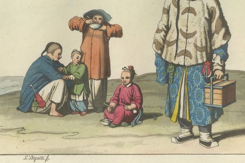 Chinese City Dwellers and Farmers, Ferrario Costume Print, c.1815, close-up 5