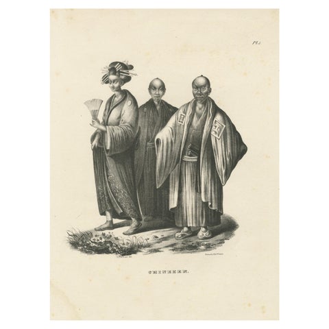 Antique Lithograph of Chinese Figures in Tradional Attire, Brodtmann 1827