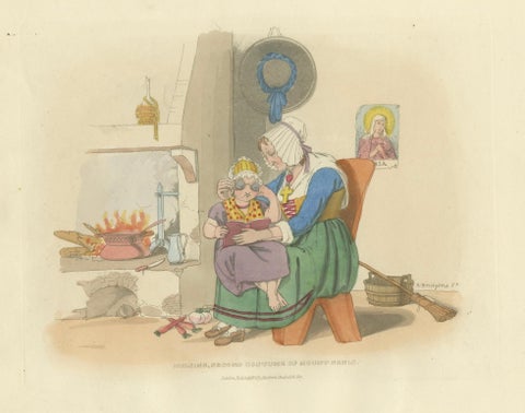 Alpine Folklore, Mount Cenis Costumes and Hearthside Scene, 1835, close-up 1