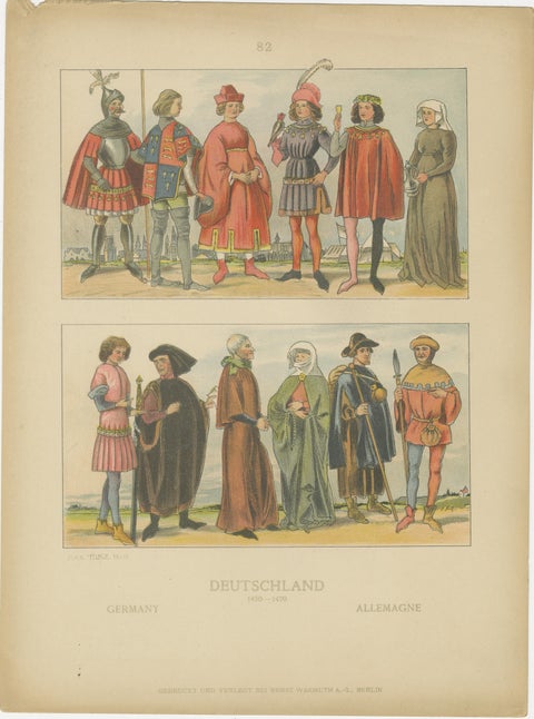 German Costume History 1450–1670, Set of Three Antique Hand-Colored Prints, 1880, view 4
