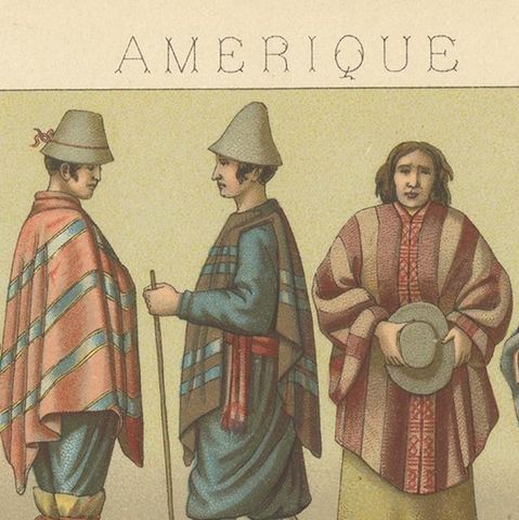 Pl. 101 Antique Print of American Costumes Racinet, 'circa 1880', close-up 1
