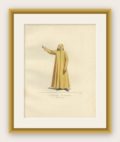 Antique Print of a Plebeian Costume, Italy, 14th Century, by Bonnard, 1860, shown framed