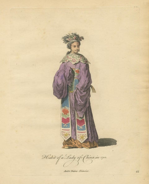 Lady of China in Court Attire, Antique Print, Jefferys, 1749, close-up 1