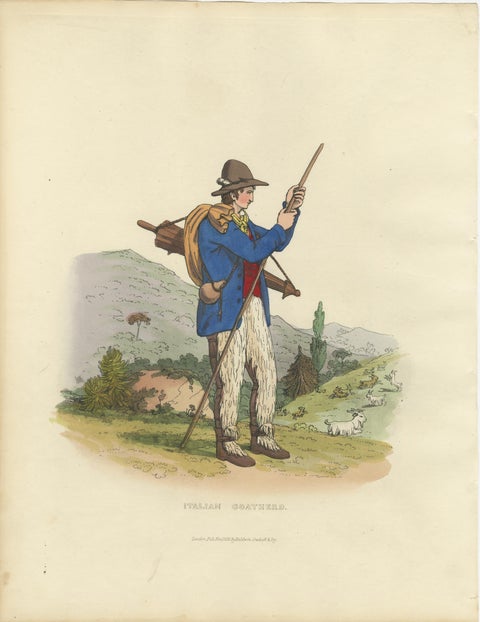 Costume Print: Italian Goatherd in the Hills, 1820s Hand-Colored Engraving, view 2