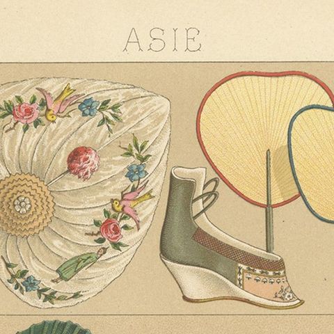 Pl. 55 Antique Print of Asian Costumes by Racinet, 'circa 1880', close-up 1