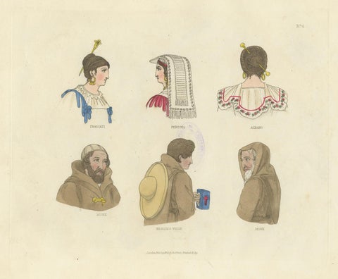 Traditional Costumes from Frascati, Perugia, Albano and Monastic Orders, 1823, close-up 5
