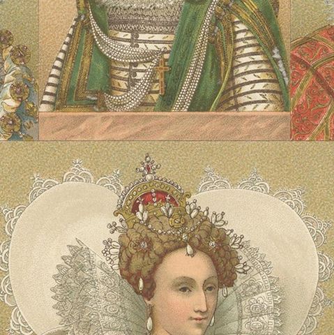 Pl. 67 Antique Print of European 16th Century Costumes by Racinet, circa 1880, close-up 2