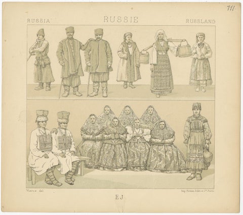 Pl. 111 Antique Print of Russian Costumes Racinet, 'circa 1880', view 2