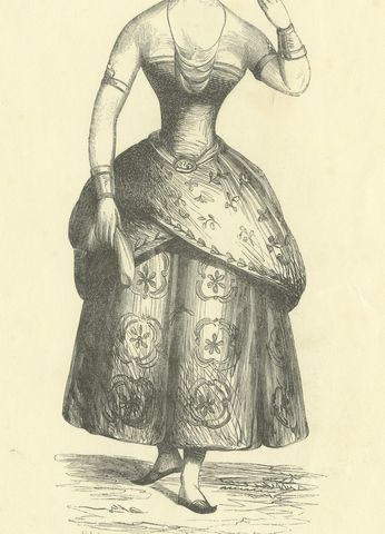 Javanese Lady of the Upper Class, Antique Wahlen Costume Print, 1843-1844, close-up 1